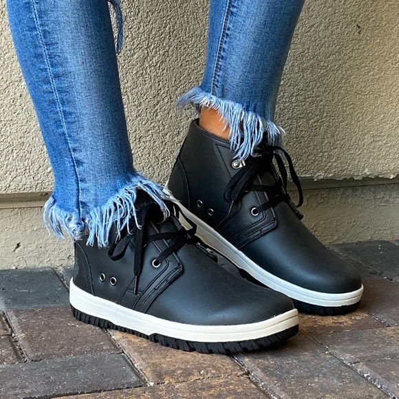 Black Lace Up Style Chukka Ankle Sneaker Boots - Picture 3 of 14